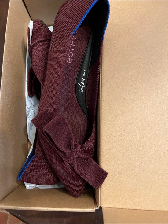 Rothy's Shoes - Rothy's Maroon Knit Pointed Bow Flat with Blue Trim